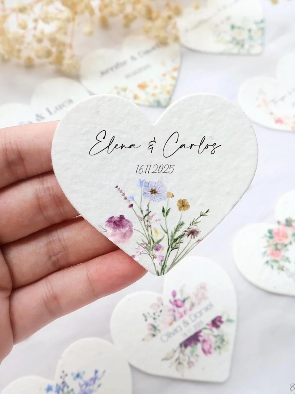 Handmade 24Botanical Large Heart Shaped Seed Paper Invitations:Memorabilia